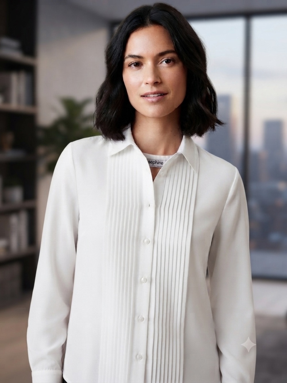 Josephine Vintage Pleated Front Button Down Shirt White Size 18⁠